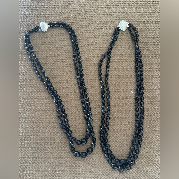 Vintage! 2 Austrian Black Crystal Double Strand Necklaces - Picture 2 of 9
